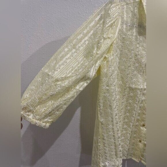 Nanette Lepore Embroidered Floral Dainty Yellow Button Top Puff Sleeve Boho - Picture 2 of 7